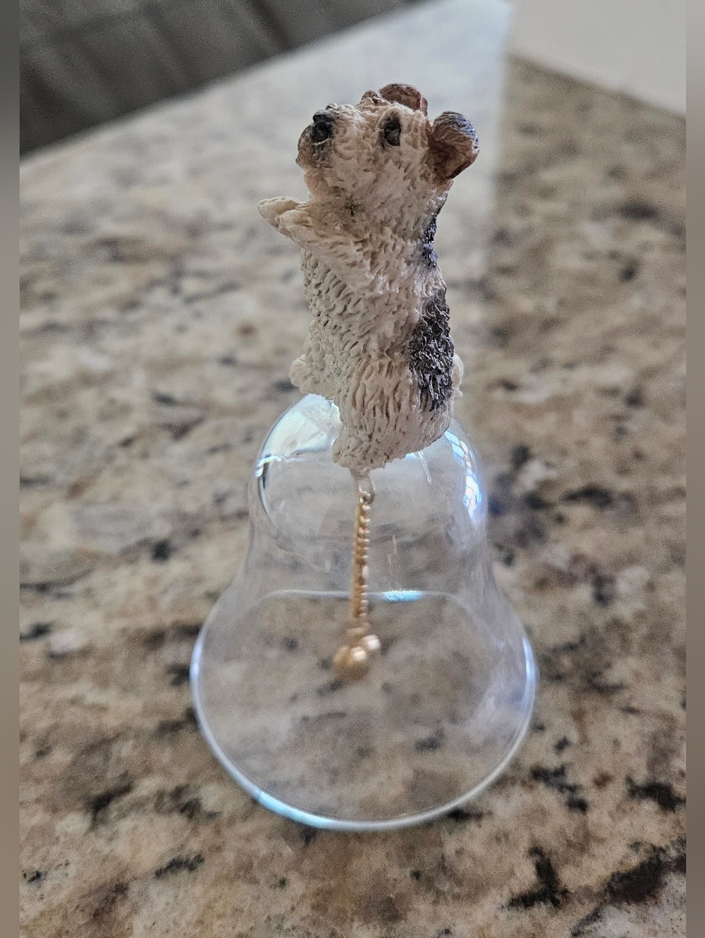 Brown & White Small Dog Figurine Bell Ornament